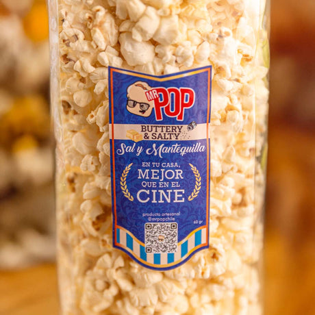 Bolsa de palomitas de maíz gourmet sabor Buttery and Salty (mantequilla y sal) de Mr Pop, 1,5 L