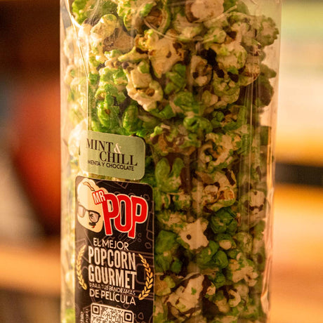 Bolsa de palomitas de maíz gourmet premium sabor Mint and Chill (menta y chocolate) de Mr Pop, 800 cc